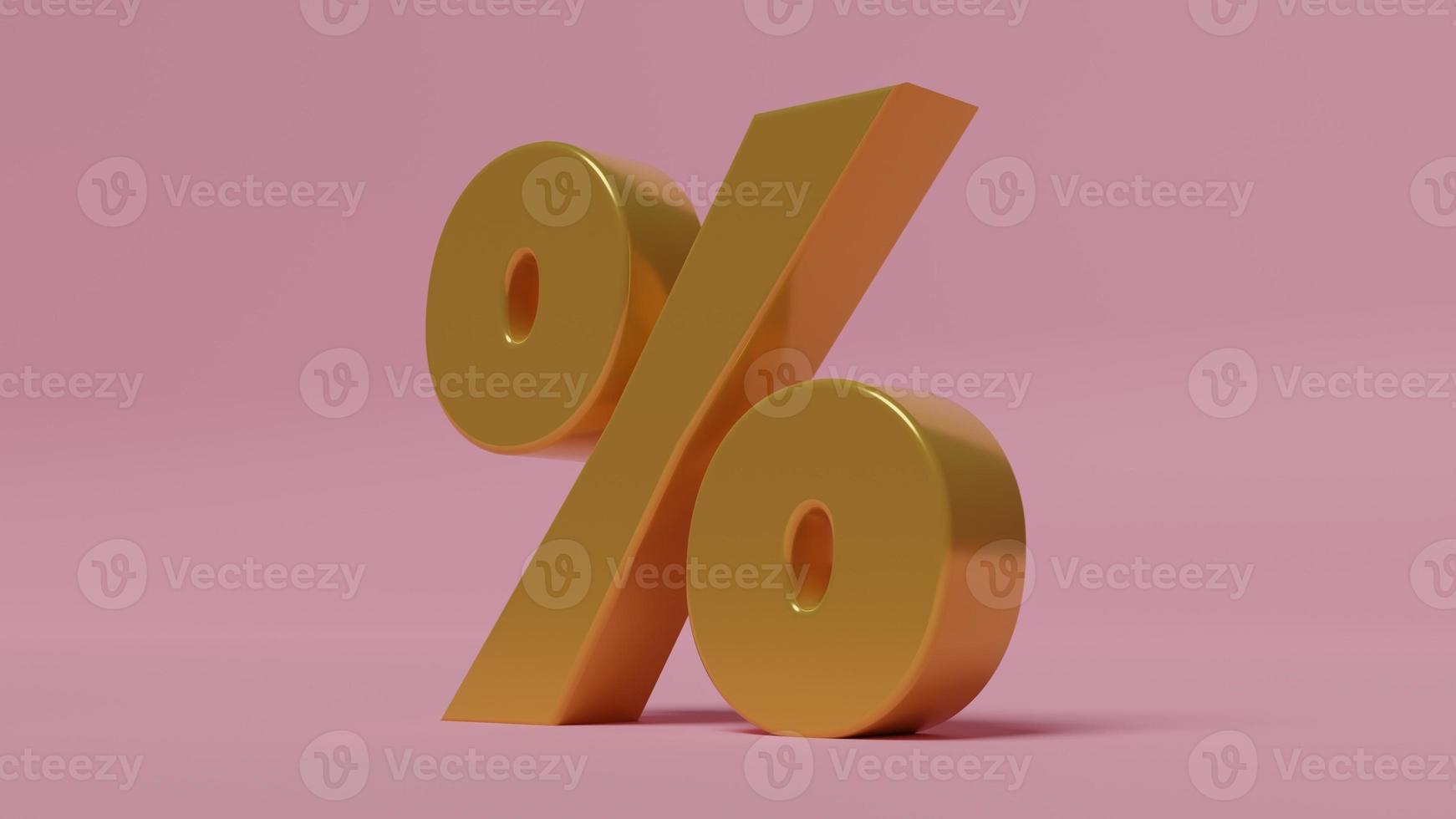 segno di percentuale grande, nello spazio 3d, su sfondo rosa con leggera ombra. rendering 3D. foto