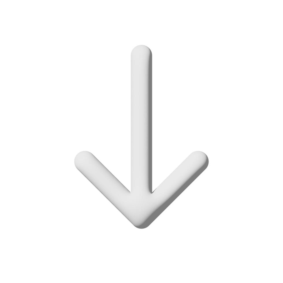 freccia giù icona 3d isolato su sfondo bianco carta stile arte foto