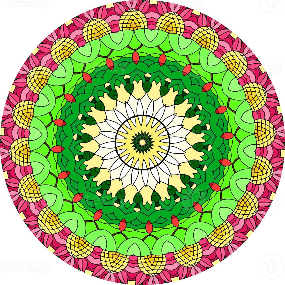 sfondo colorato design mandala. forma insolita del fiore. orientale. modelli di terapia antistress. tessere elementi di design foto