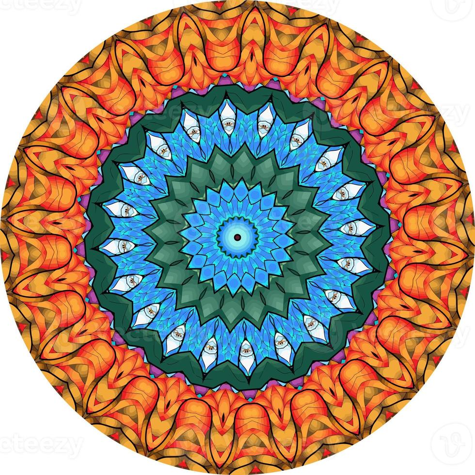 sfondo astratto colorato mandala. forma insolita del fiore. modelli di terapia antistress orientale. tessere elementi di design foto