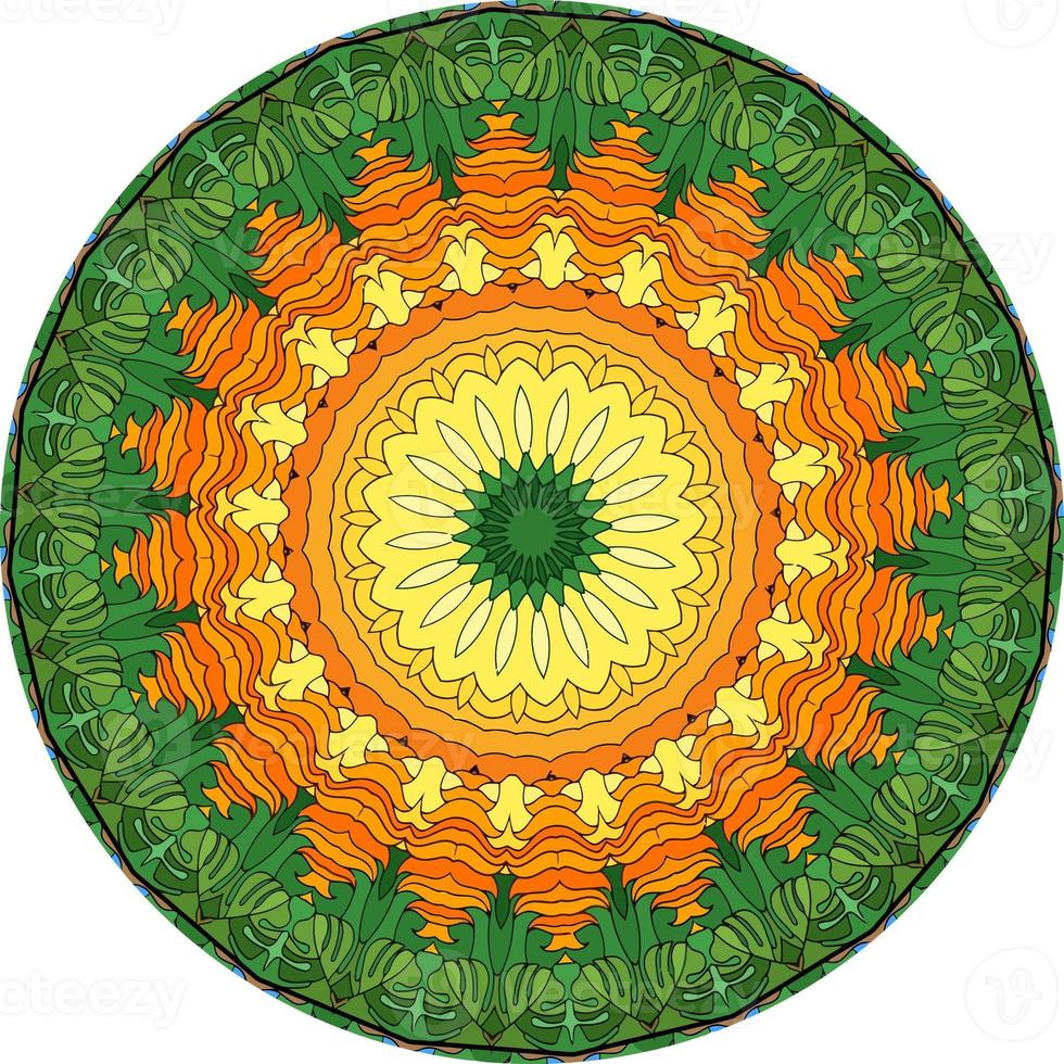 motivo floreale etnico luminoso in stile mandala. forma insolita del fiore. modelli di terapia antistress orientale. tessere elementi di design foto