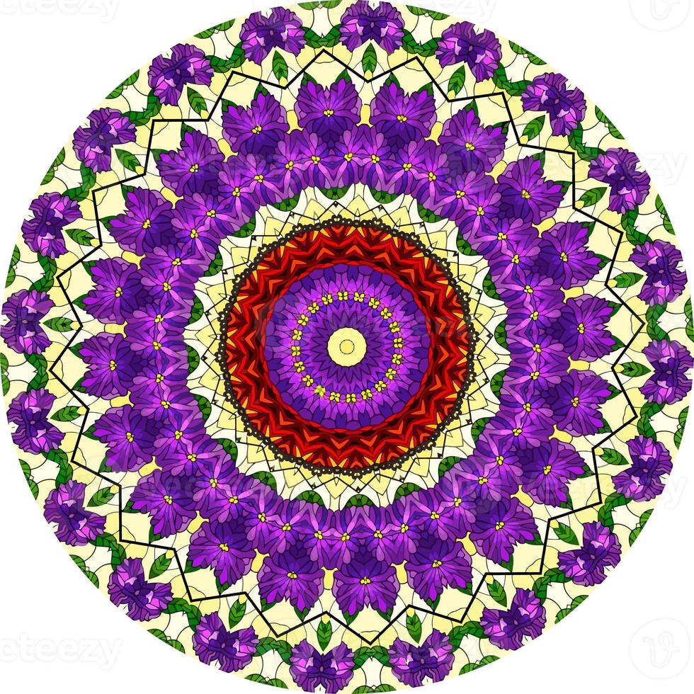 motivo floreale etnico luminoso in stile mandala. forma insolita del fiore. modelli di terapia antistress orientale. tessere elementi di design foto