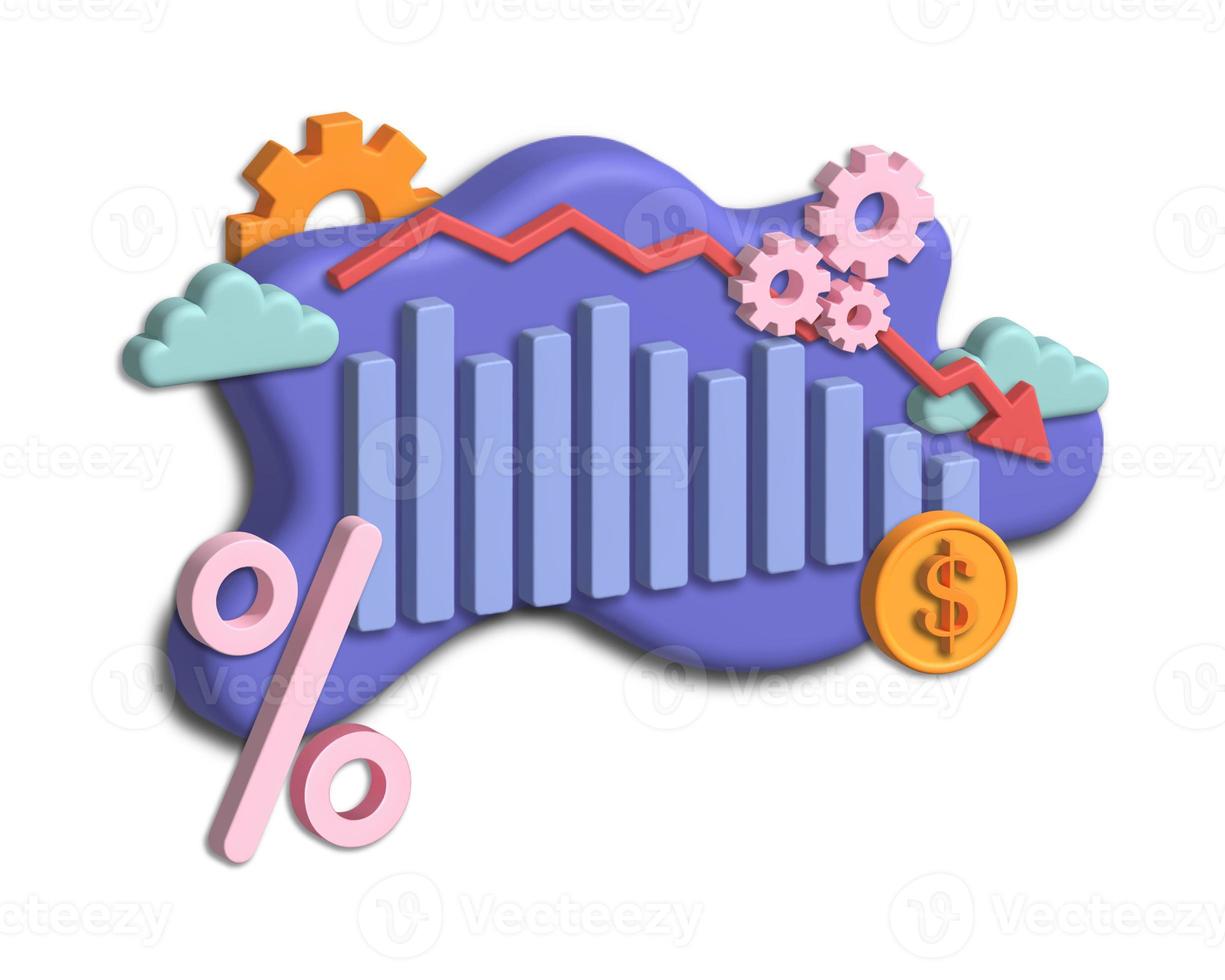 grafico discendente. il concetto di crisi economica. rendering 3D foto