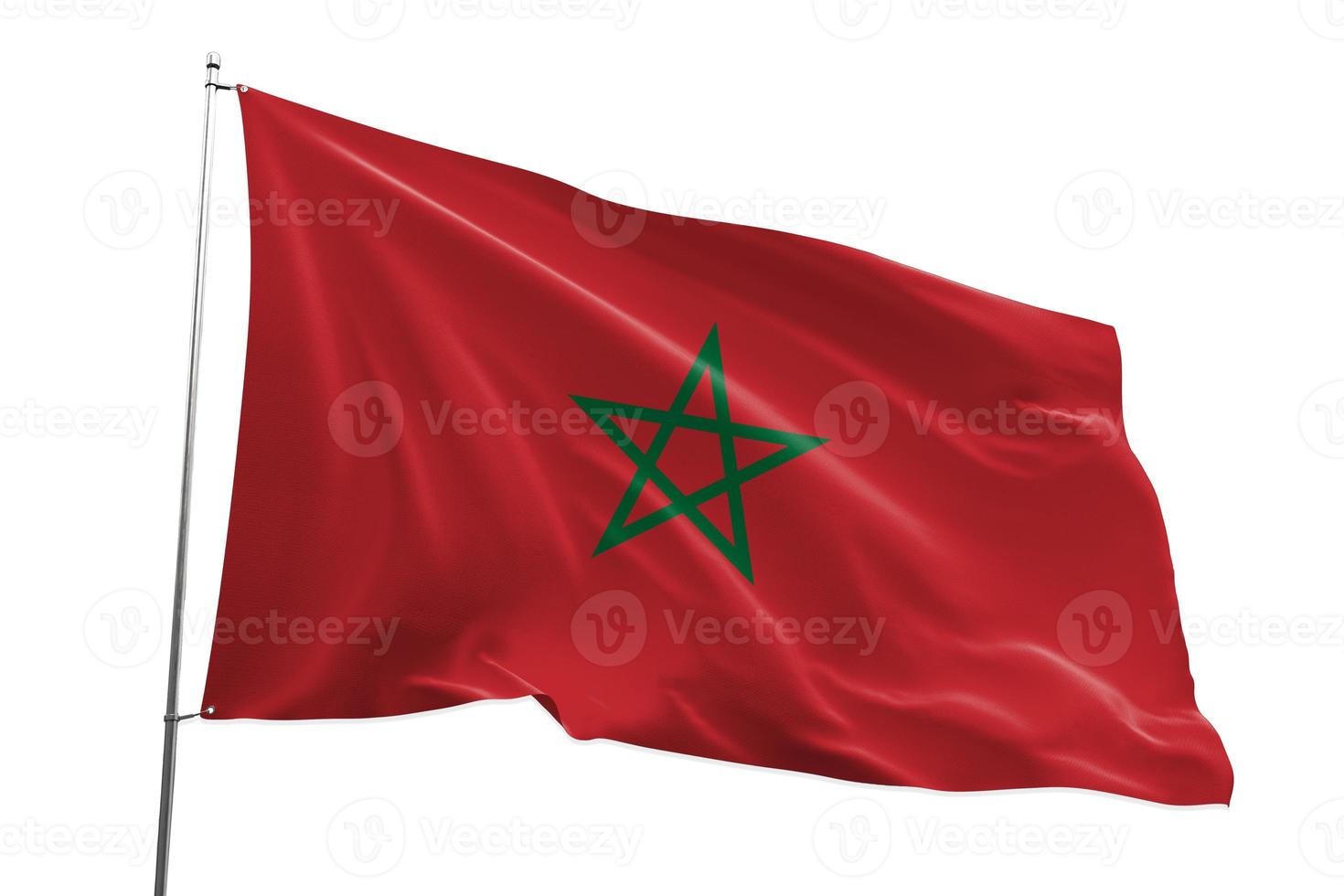 bandiera in tessuto sventolante realistico. introduzione bandiera in tessuto stropicciato del marocco. bandiera del marocco. bandiera del Marocco. bandiere del nord africa. celebrazione. la giornata della bandiera. patrioti. ani realistico foto