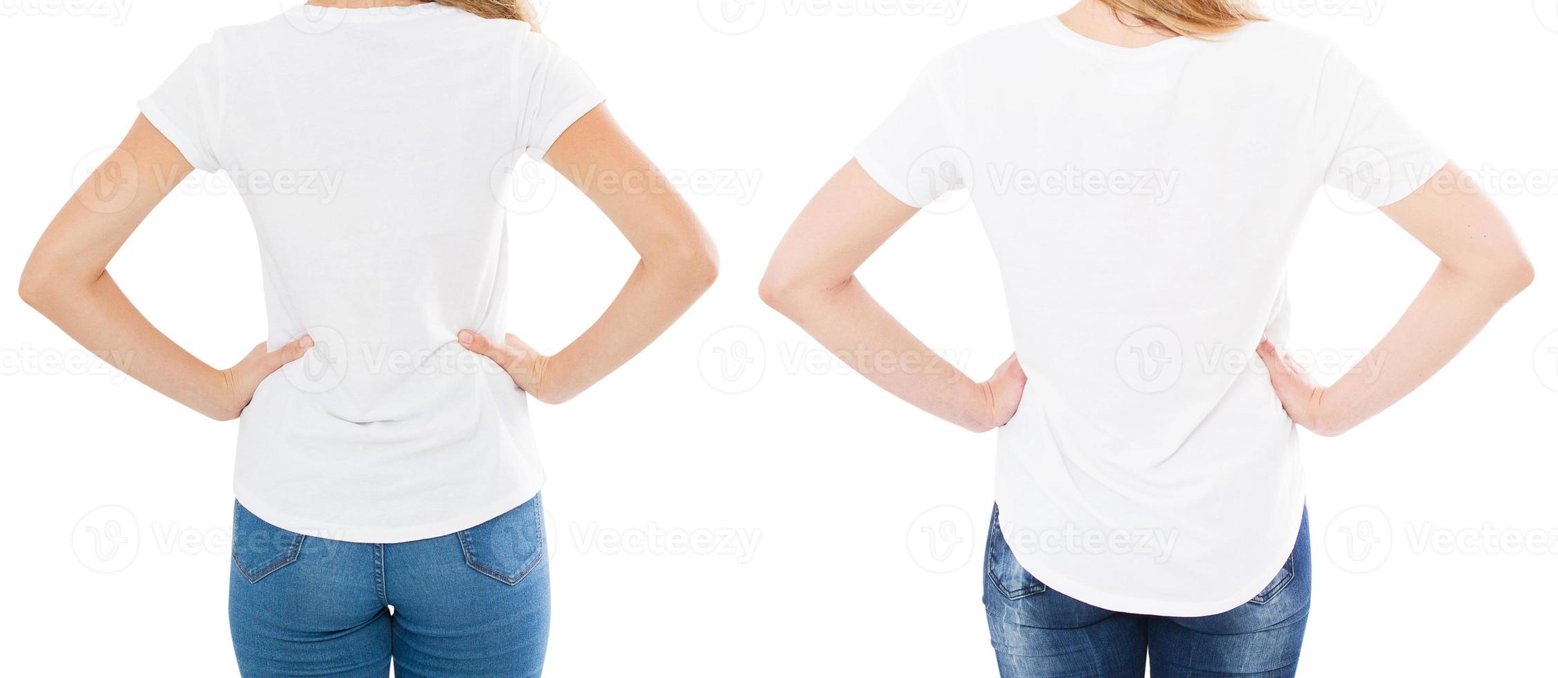 viste posteriori due donne in t-shirt isolate, t-shirt donna, immagine ritagliata foto