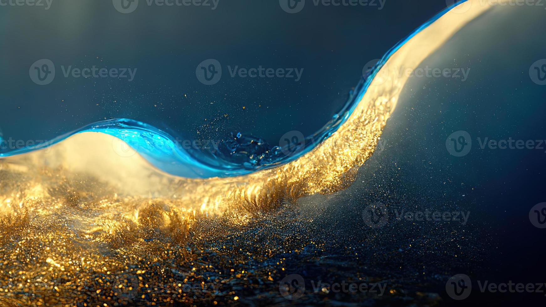 blu onda con oro scintille nel un' oro squillo. bellissimo mare sfondo. acqua e oro. Ciao tecnico. ai. foto