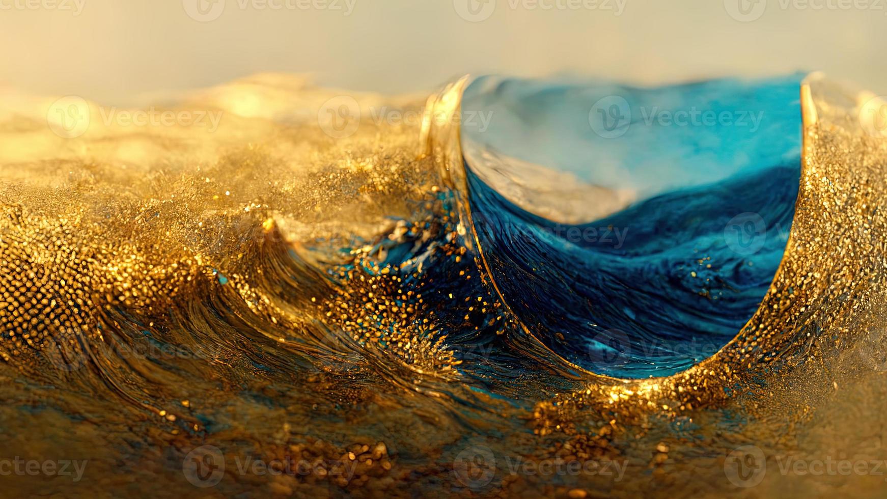 blu onda con oro scintille nel un' oro squillo. bellissimo mare sfondo. acqua e oro. Ciao tecnico. ai. foto