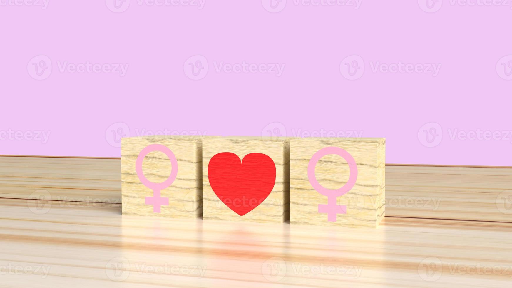 il genere sul cubo di legno con il simbolo di amare il rendering 3d per il giorno di san valentino. foto