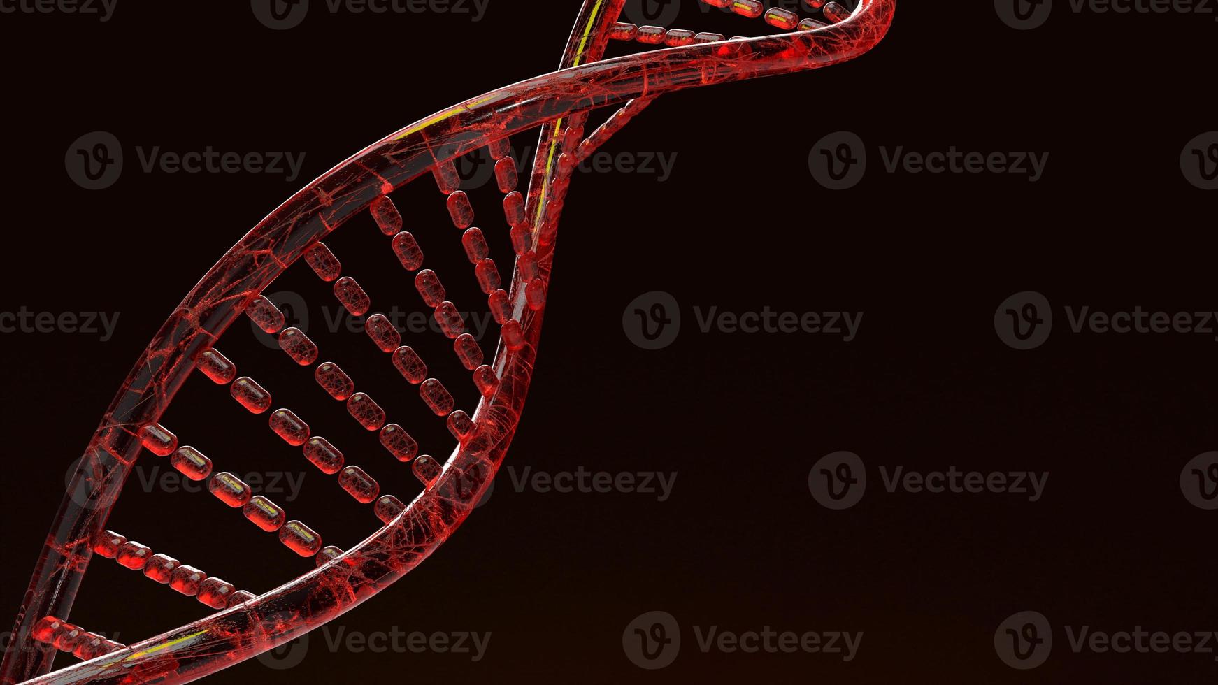 rendering 3d del dna rosso su sfondo nero per contenuti scientifici. foto