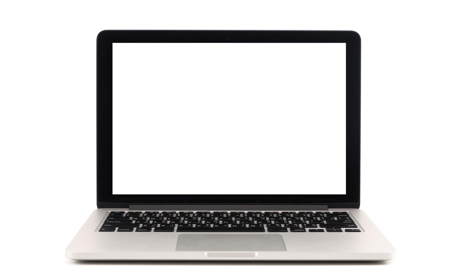 il computer portatile con vuoto bianca schermo su bianca sfondo foto