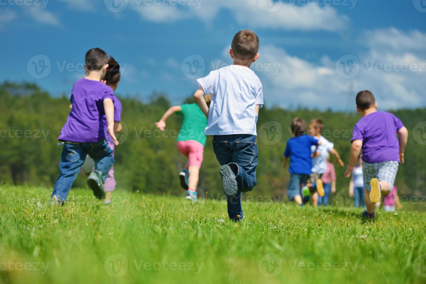 contento bambini gruppo avere divertimento nel natura foto