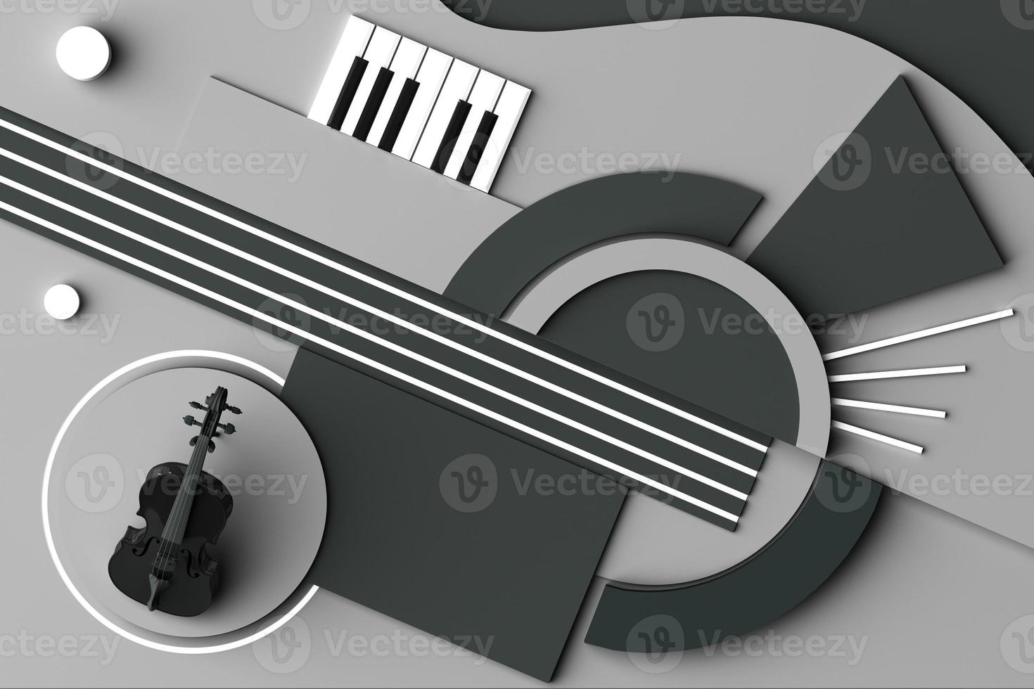 violino e musica strumento concetto, astratto composizione di geometrico forme piattaforme nel arancia e blu tono. 3d interpretazione foto