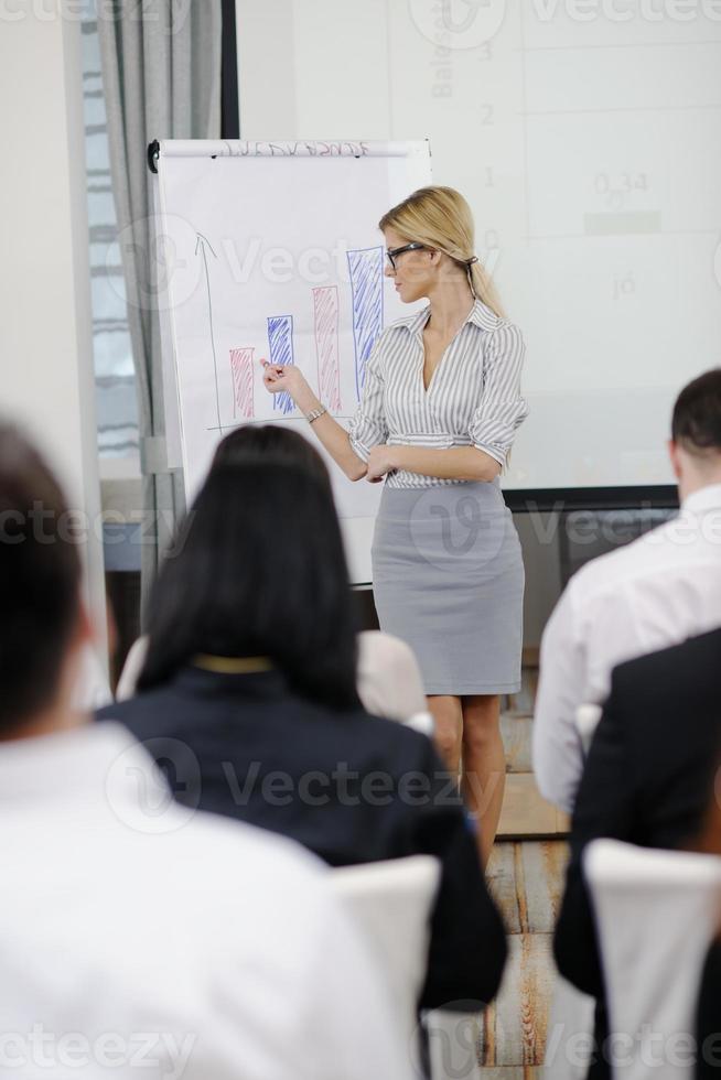 donna d'affari dando una presentazione foto