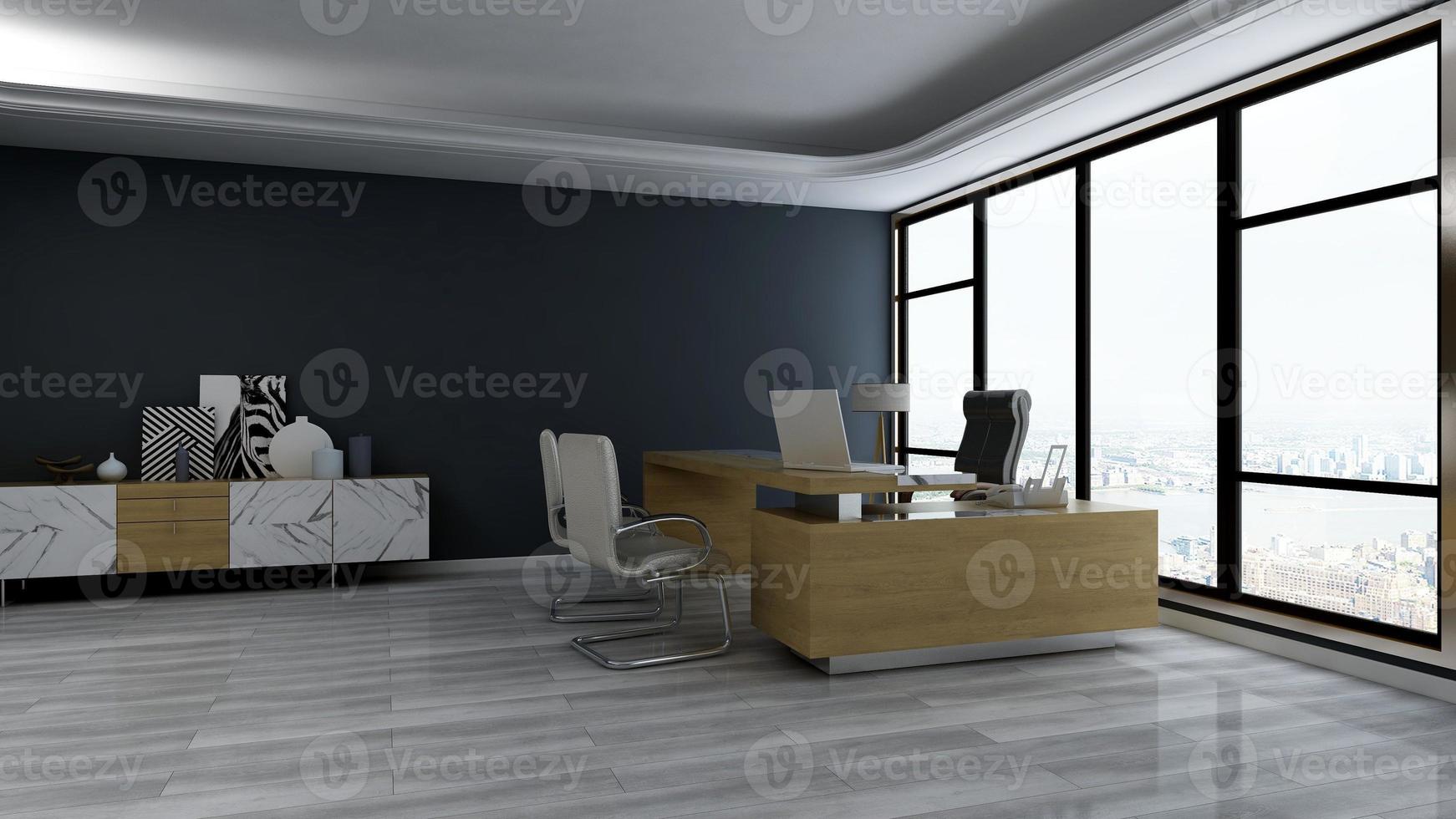 Progettazione dell'ufficio di rendering 3d - mockup della parete interna della stanza del manager foto