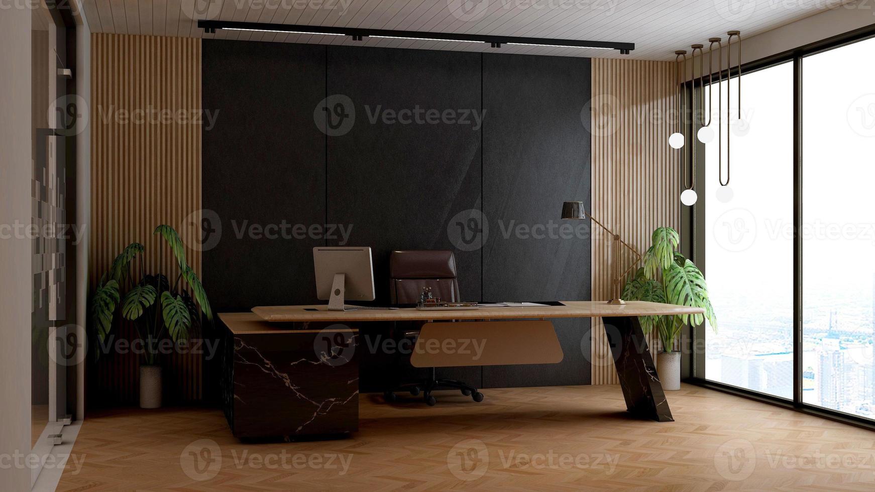 Progettazione dell'ufficio di rendering 3d - mockup della parete interna della stanza del manager foto