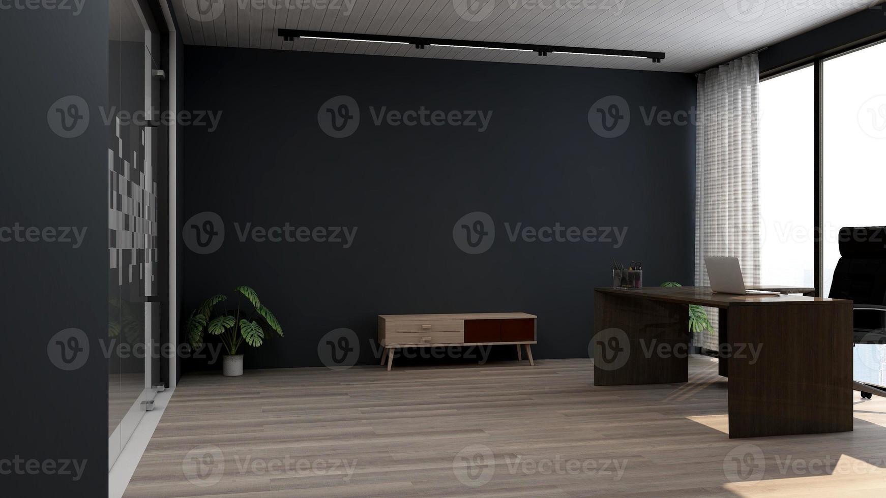 Progettazione dell'ufficio di rendering 3d - mockup della parete interna della stanza del manager foto