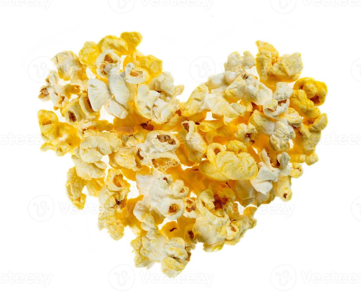 formaggio Popcorn con cuore forma isolato su bianca sfondo, in alto Visualizza foto