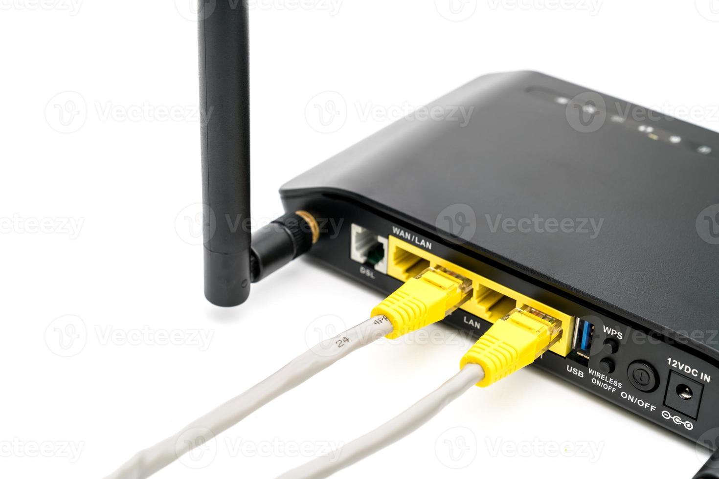 nero senza fili router con Locale la zona Rete cavo isolato su bianca sfondo foto