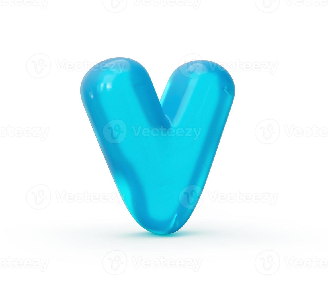 lettera v fatto di acqua blu gelatina liquido. 3d alfabeto piccolo lettere 3d illustrazione foto