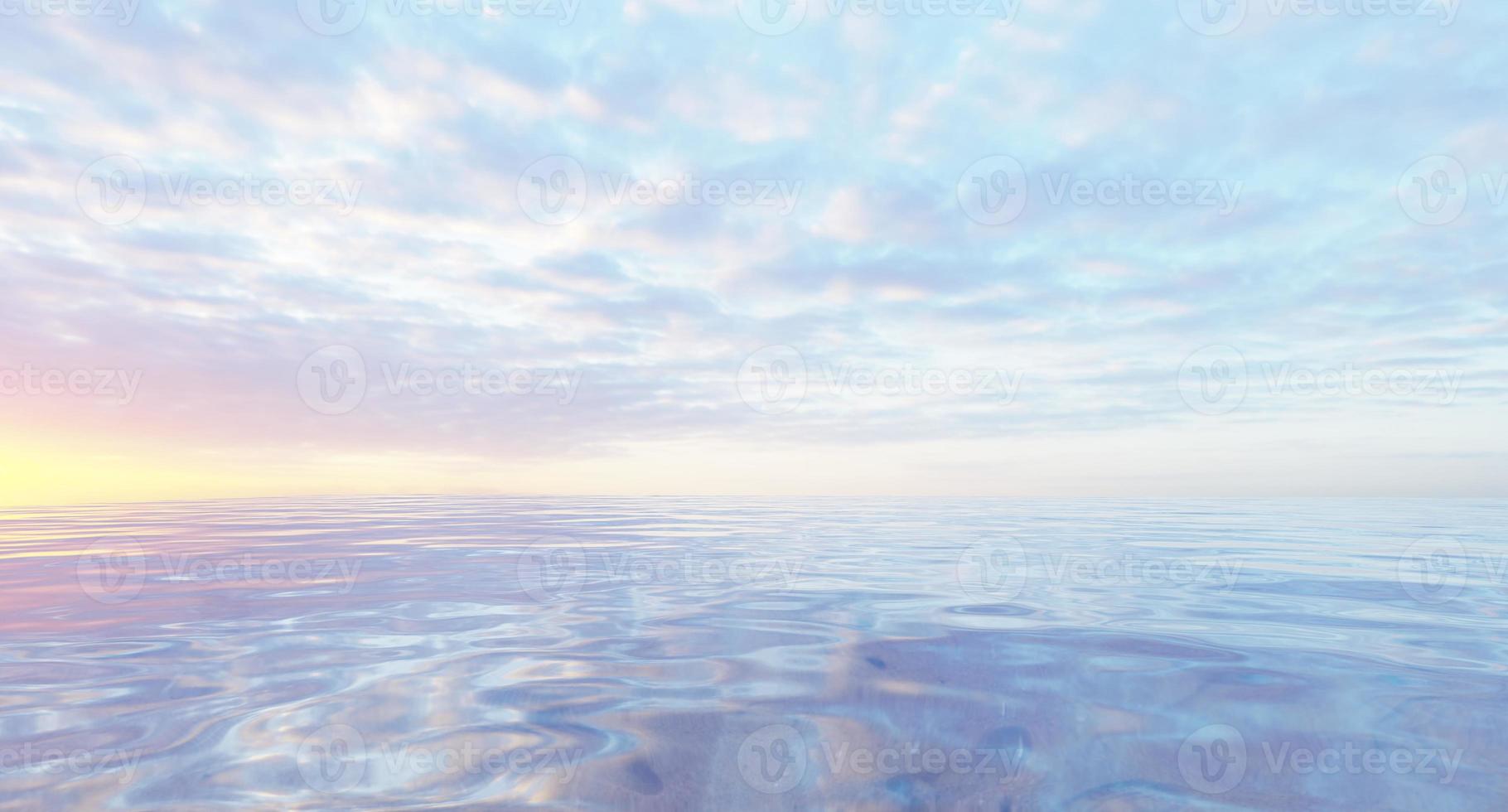 oceano, mare, riflessione di cielo a Alba, tramonto. 3d illustrazione resa. foto