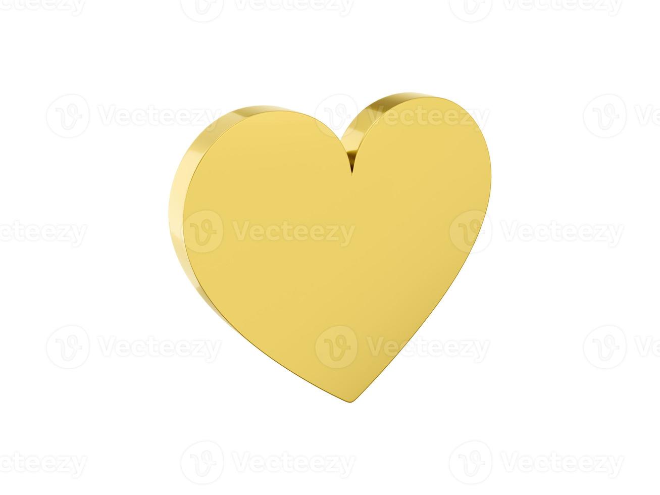 piatto metallo cuore. d'oro mono colore. simbolo di amore. su un' solido bianca sfondo. Visualizza sinistra lato. 3d resa. foto