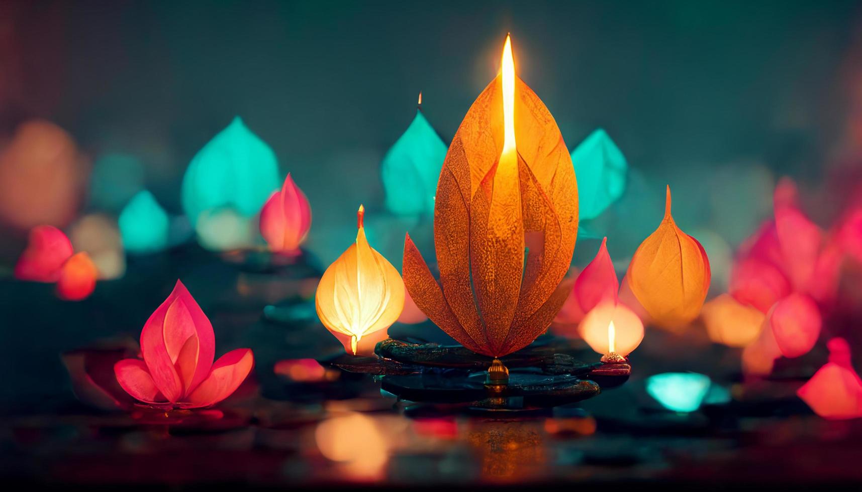 contento Diwali Festival di luci vacanza sfondo, illustrazione disegno, digitale arte stile foto