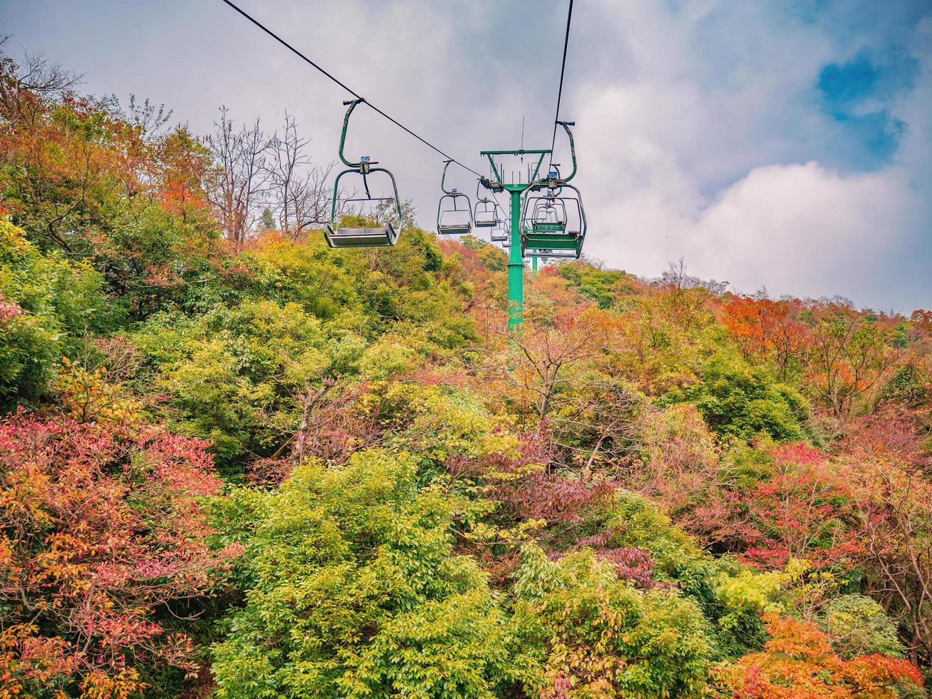 seggiovia funivia attraversamento il montagna su tianmen montagna nazionale parco nel autunno stagione.tianmen montagna il viaggio punto di riferimento di hunan zhangjiajie città Cina foto