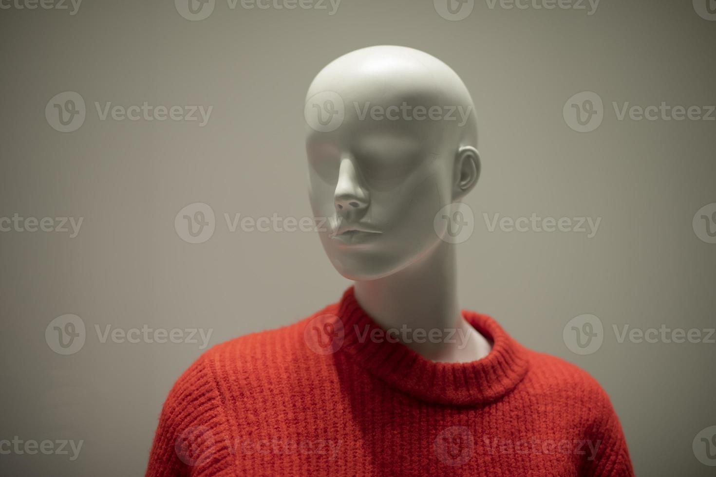 indossatrice nel un' rosso maglione. negozio finestra. rilegato in lana vestiario. foto