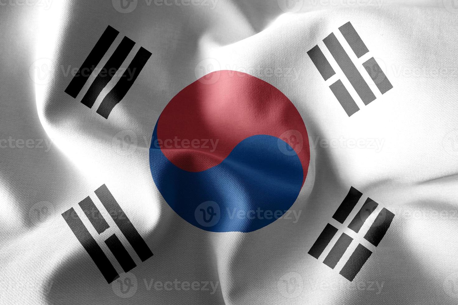 3d interpretazione agitando seta bandiera di Sud Corea foto