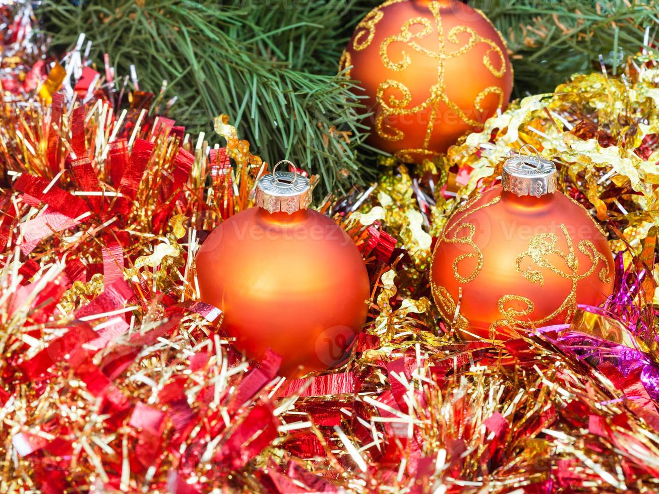 arancia Natale palle, rosso orpello su natale albero 6 foto