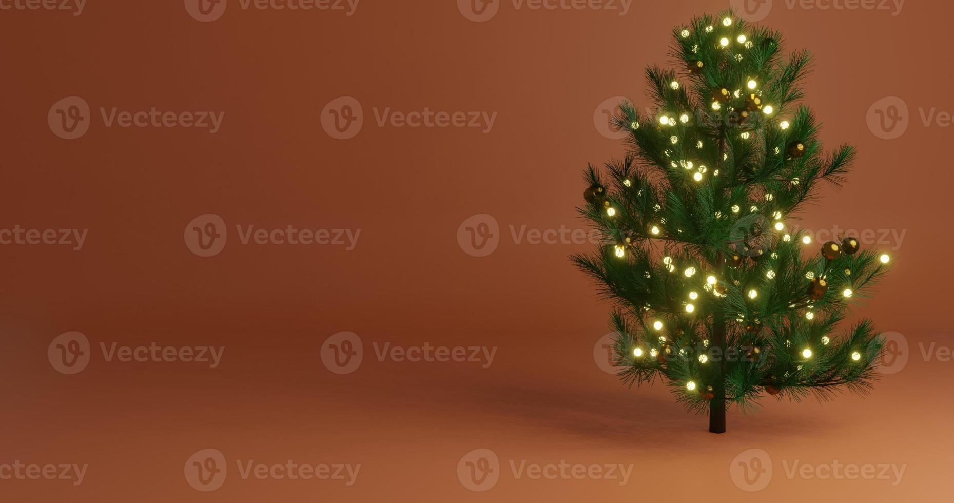 sfondo design con Natale a tema pino albero e Accessori, gratuito spazio su sinistra, 3d interpretazione e 4k dimensione foto