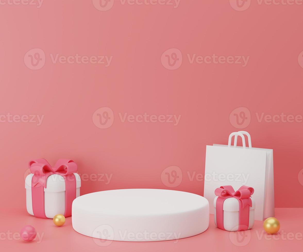 Natale sfondo con bianca podio per Prodotto Schermo. rosa sfondo. 3d resa. foto