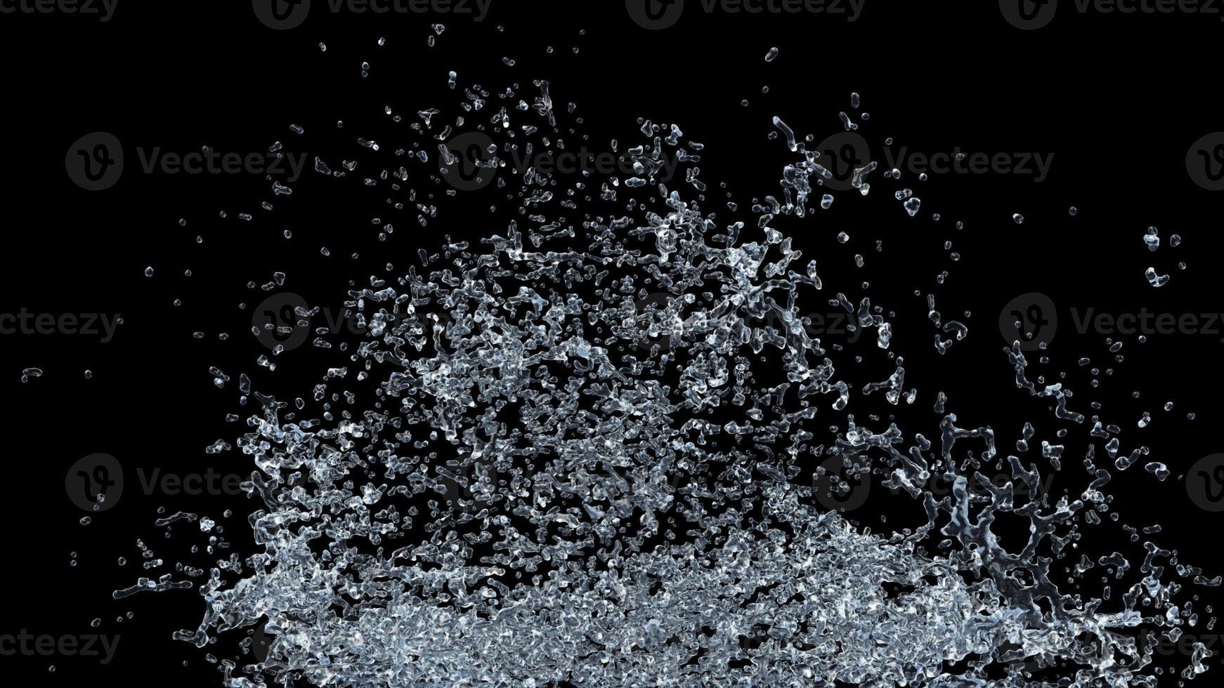 acqua spruzzo con goccioline su nero sfondo. 3d illustrazione. foto