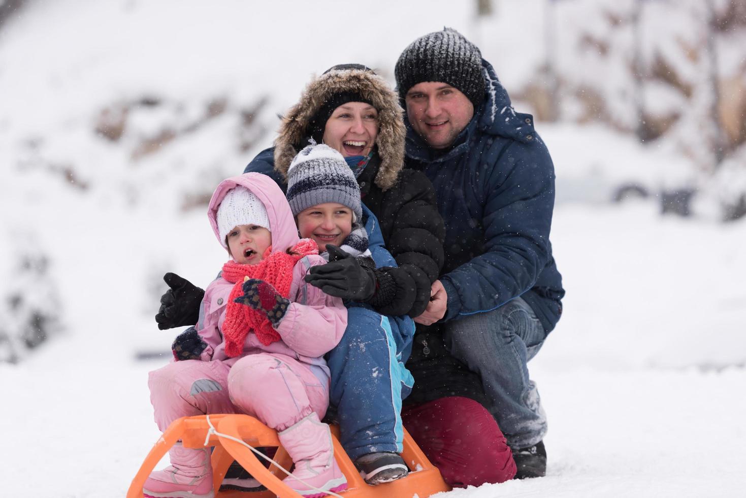 famiglia ritratto su inverno vacanza foto