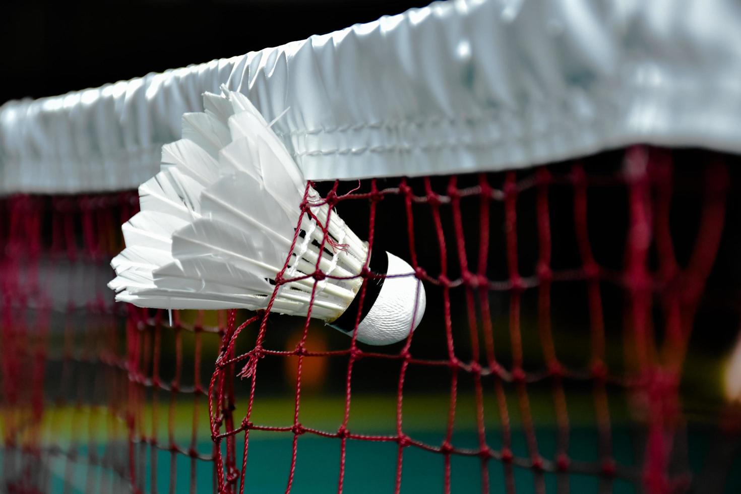 badminton all'aperto attrezzature bianca e giallo plastica volani e badminton racchette, su prato, morbido e selettivo messa a fuoco su volani all'aperto badminton giocando concetto foto