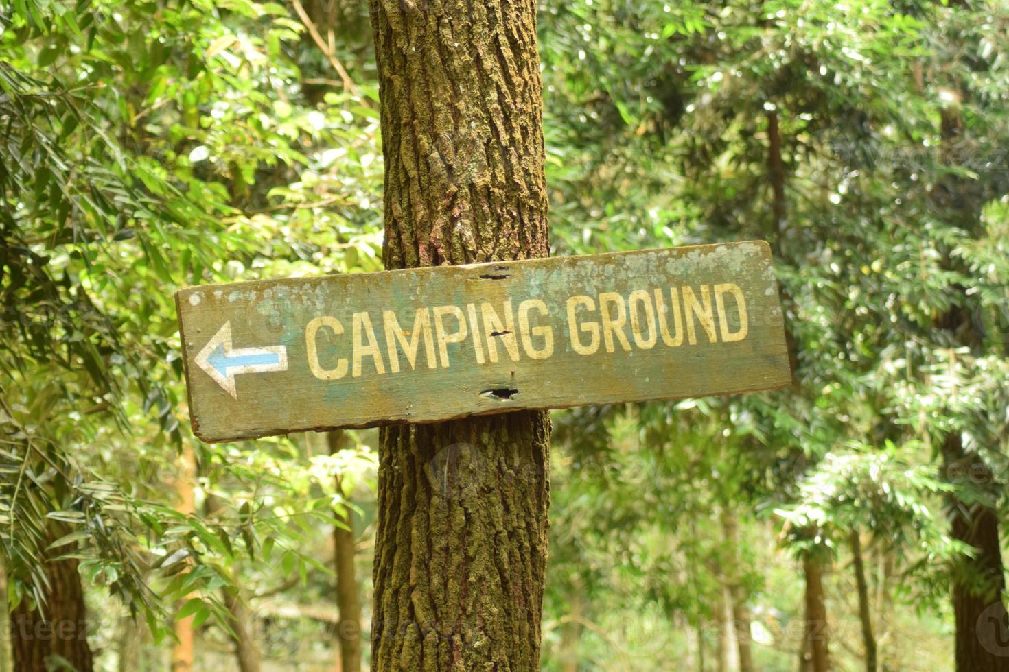 campeggio terra cartello nel il foresta foto