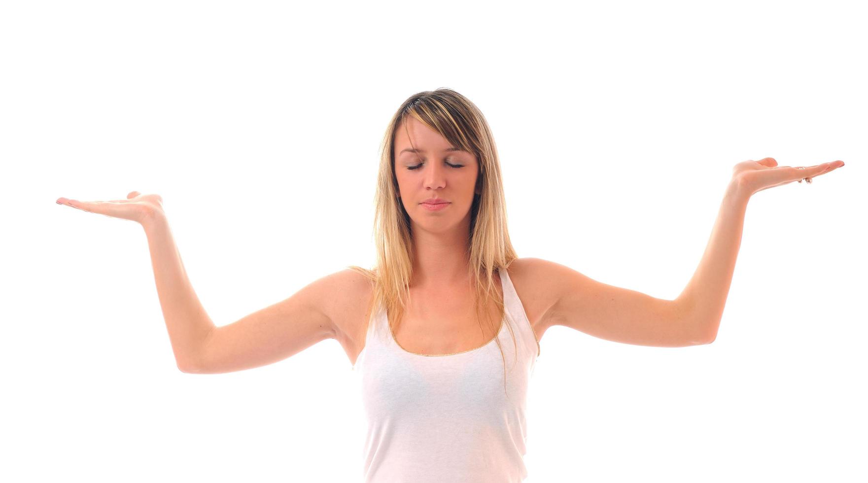 donna yoga su bianca foto