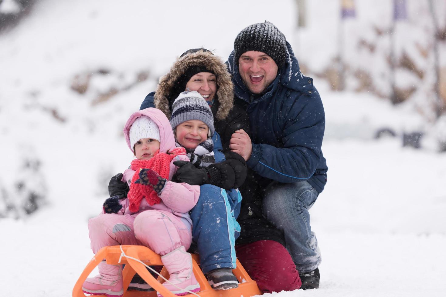 famiglia ritratto su inverno vacanza foto