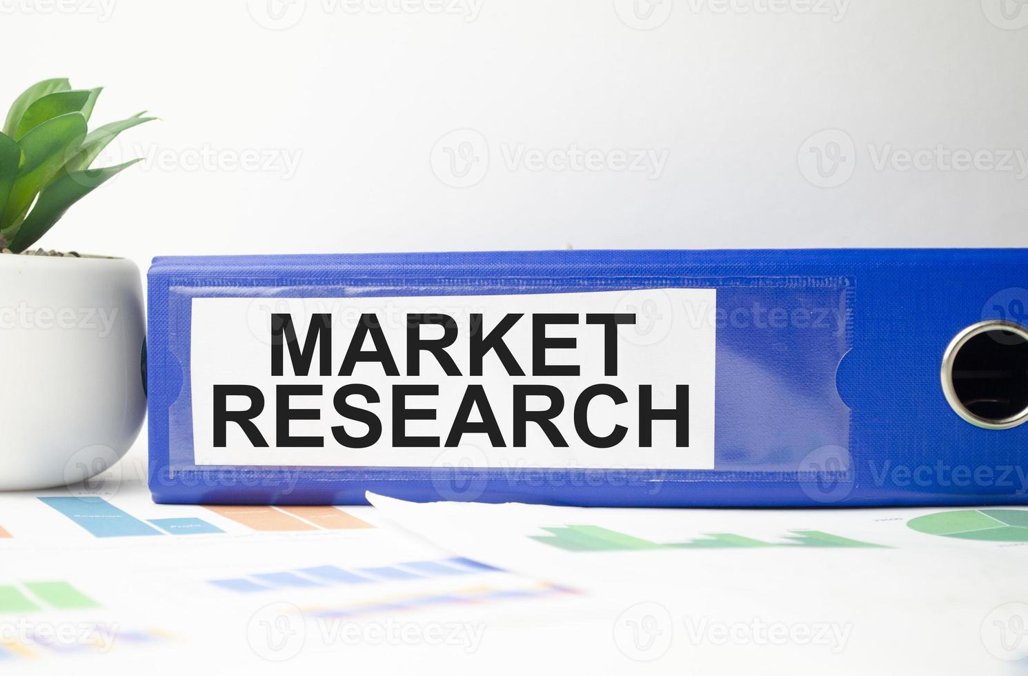 mercato ricerca parole su blu cartella e grafici foto