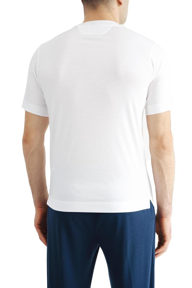 maschio maglietta modello su uomo, isolato su bianca sfondo, copia spazio foto