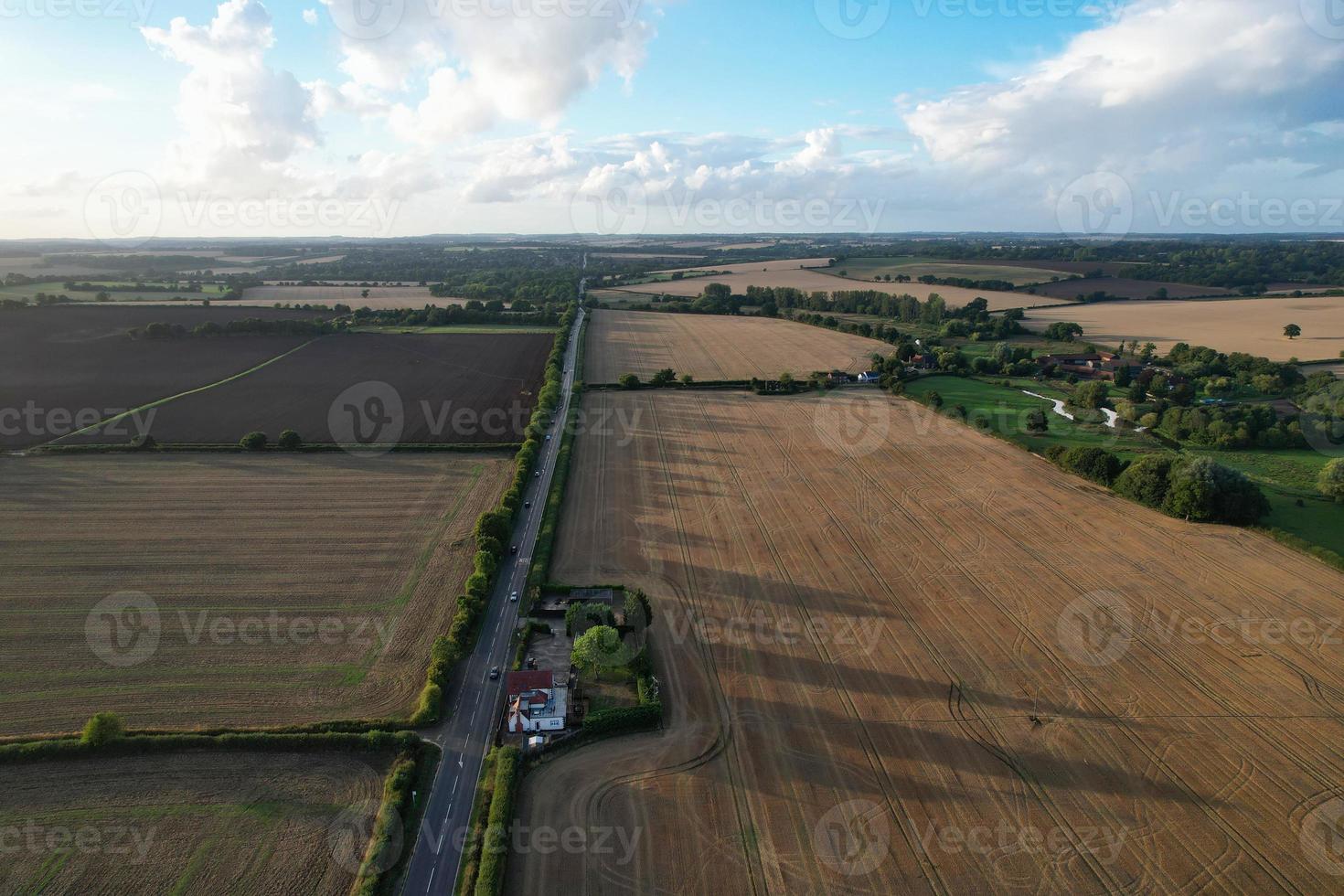 alto angolo Visualizza di mucche pascolo su campo contro cielo. bellissima alto angolo aereo Visualizza di animale azienda agricola a Britannico agricolo campo vicino Londra Inghilterra grande Gran Bretagna di UK foto