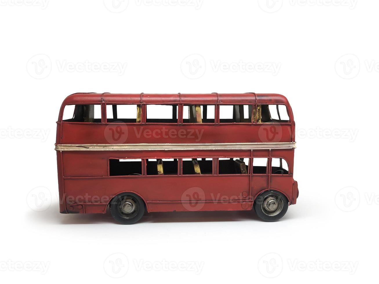isolato rosso autobus Doppio deckers giocattoli Vintage ▾ stile, è su bianca sfondo. ritaglio sentiero. foto