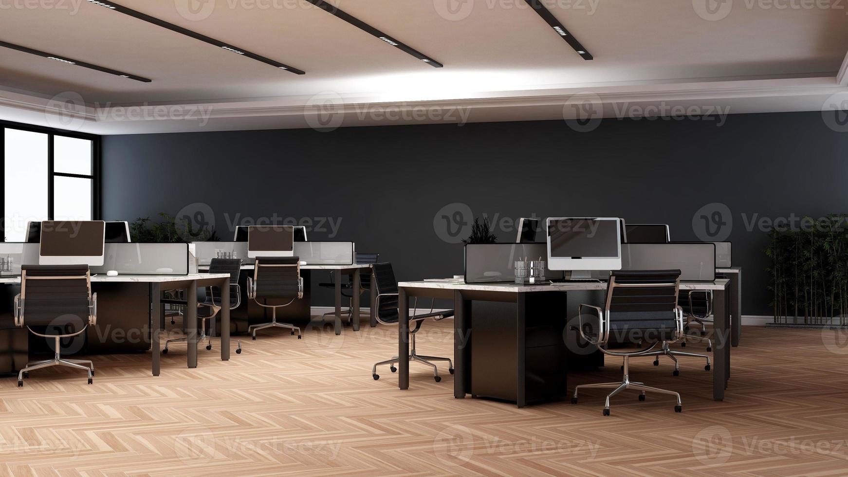 buio moderno minimalista ufficio posto di lavoro interno design nel 3d rendere - Aperto spazio Lavorando la zona foto