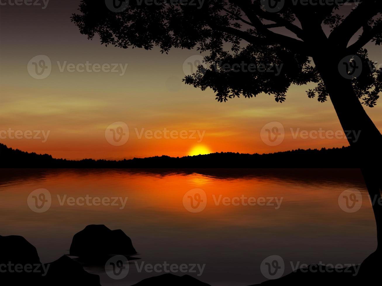 drammatico tramonto nel un' lago. foto