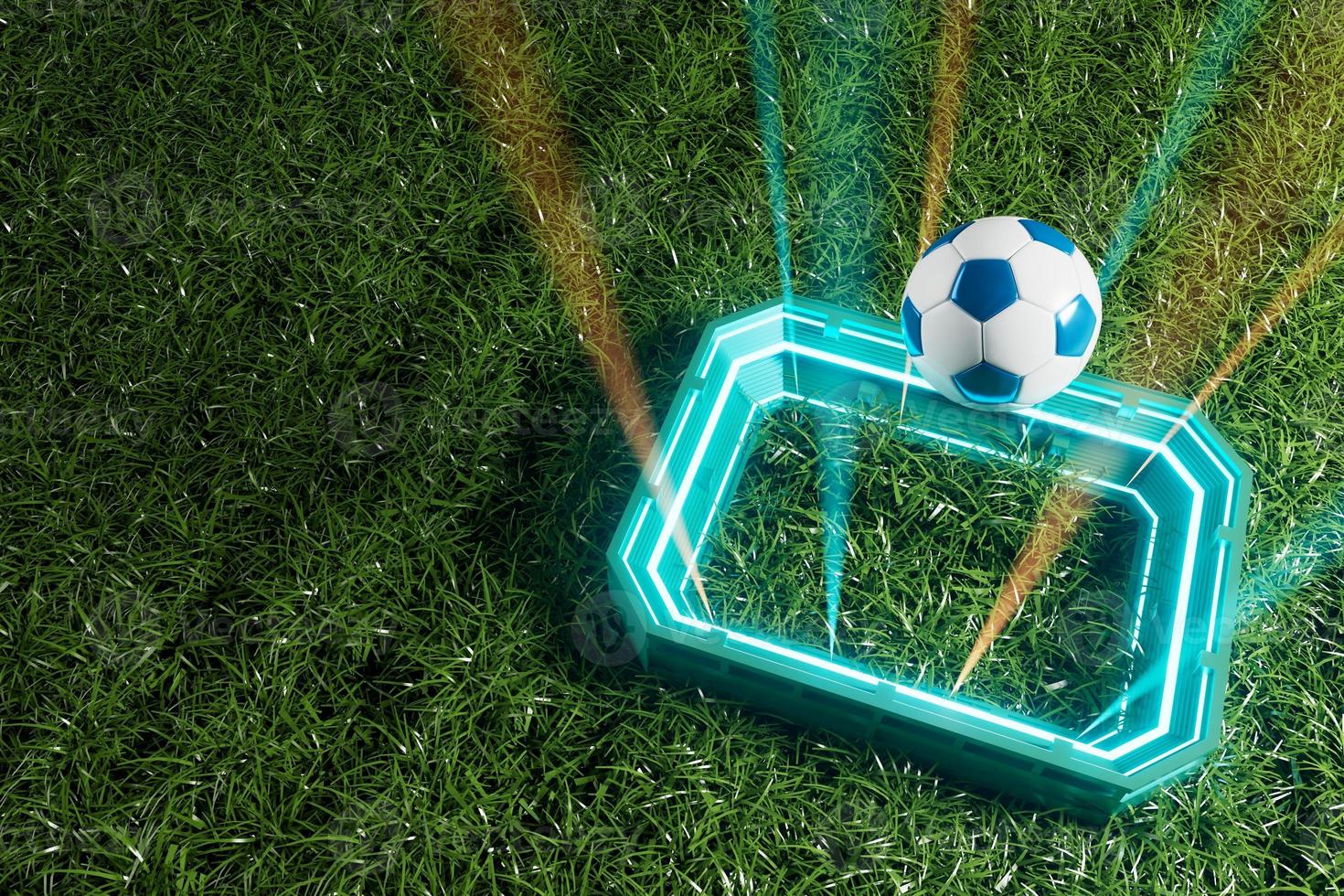 calcio palle oggetto, sport palla disegno, calcio elemento concetto, 3d illustrazione, astratto calcio tecnologia, 3d realistico rendere, verde erba campo , in linea sport abitare, casinò sport attività commerciale foto