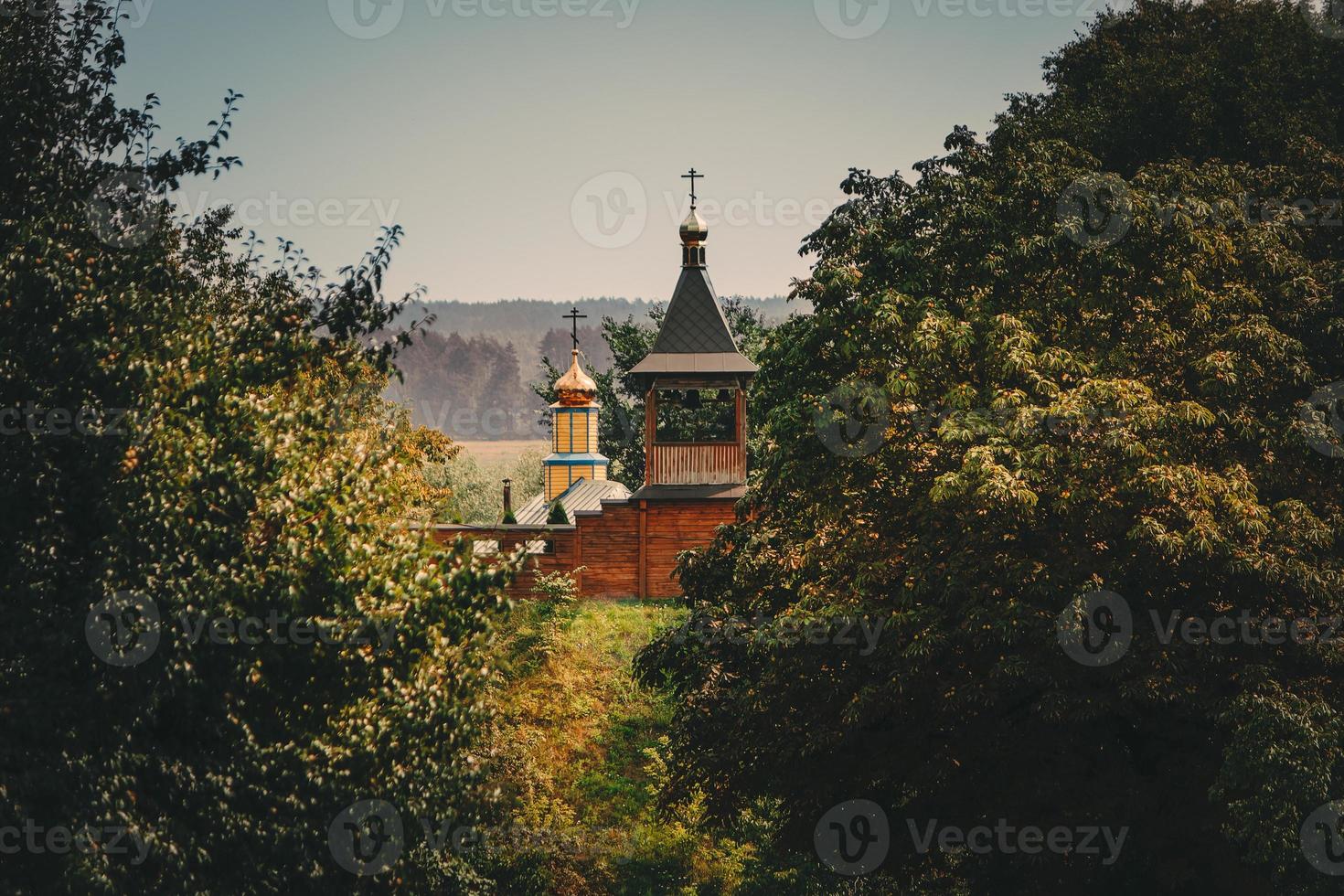 Chiesa cupole tra il alberi foto