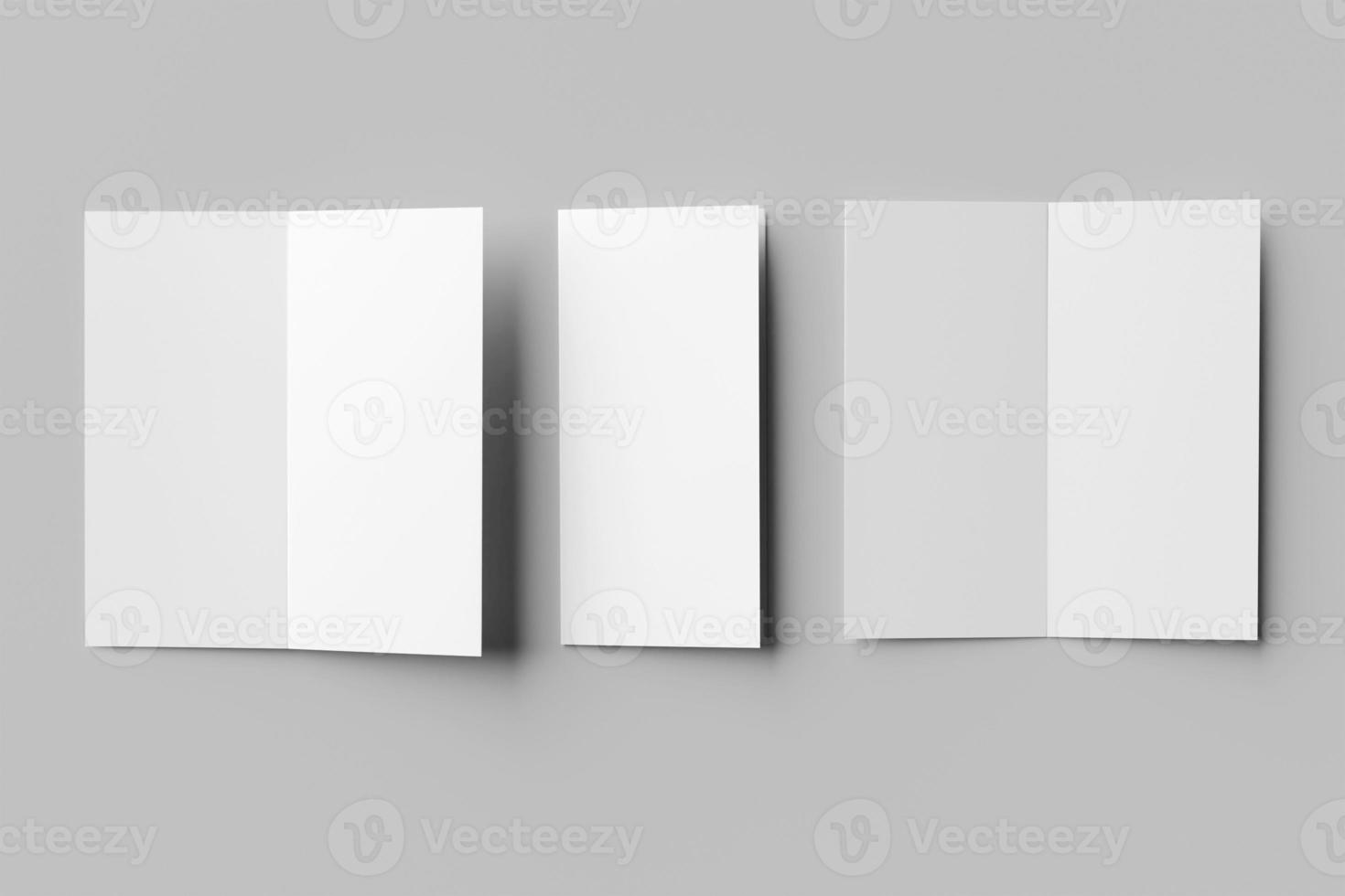 vuoto Bi-fold dl verticale opuscolo modello isolato su morbido grigio sfondo. 3d rendere illustrazione foto