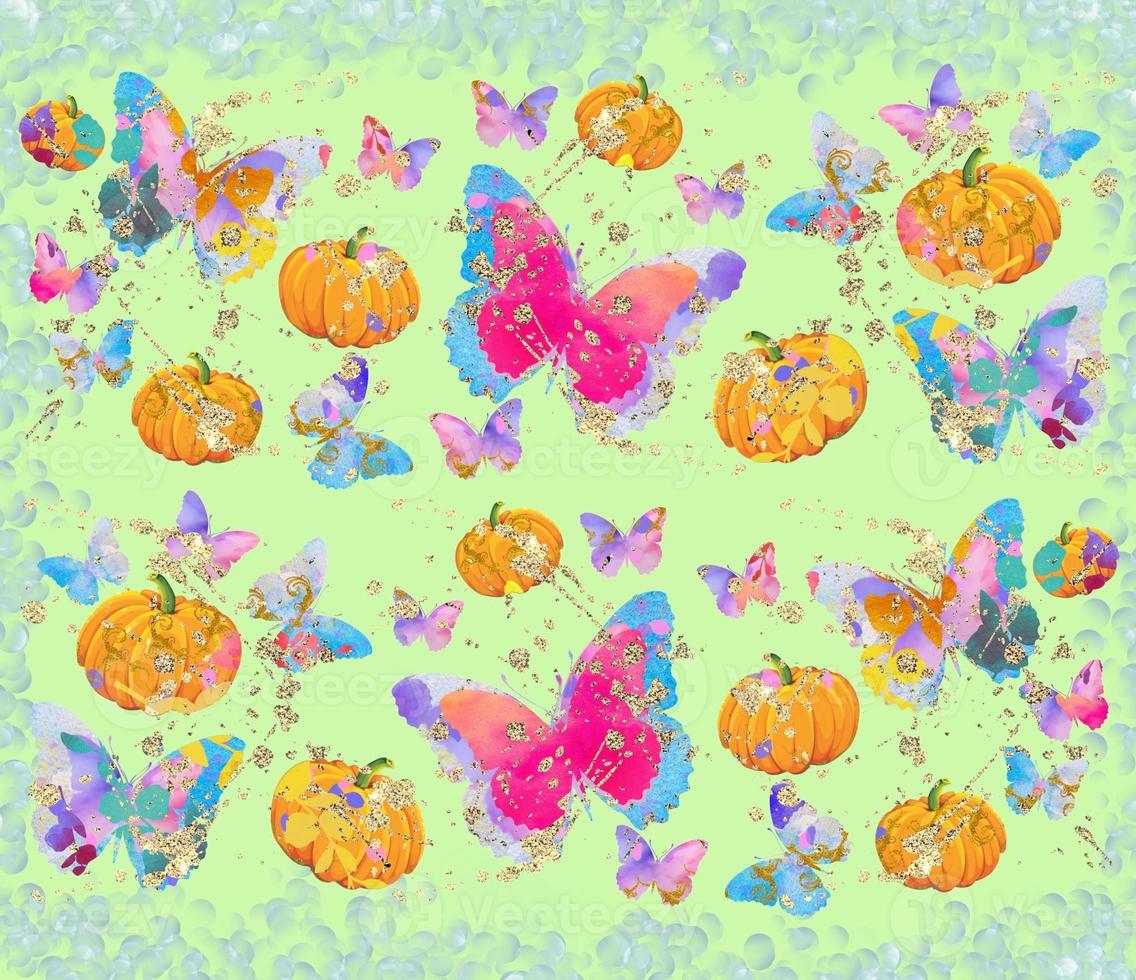 Halloween illustrazione. zucche, farfalle, fiori. foto