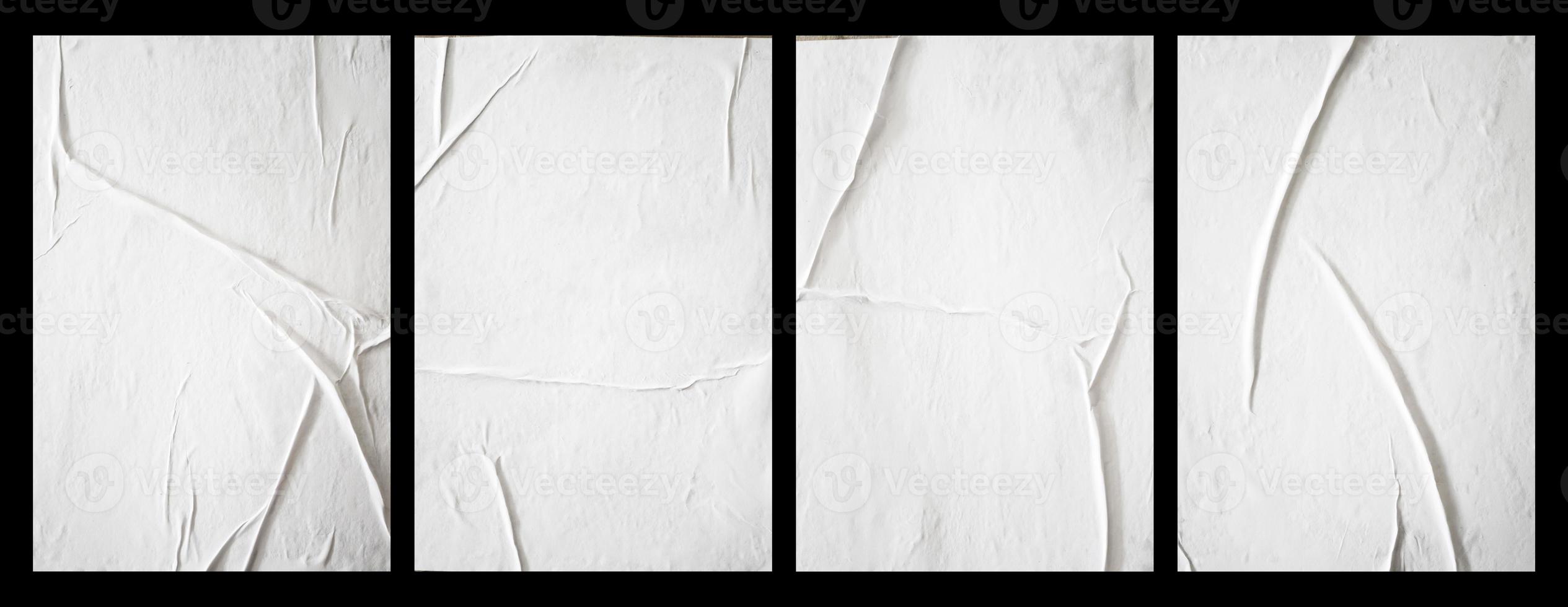 set di carta bianca bianca incollata per la sovrapposizione di texture poster. motivo stropicciato e rugoso per lo sfondo. raccolta di carta bagnata opaca per poster mockup, volantini, brochure e banner design foto