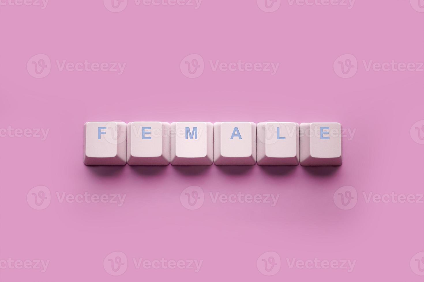 parola femmina scritto su computer tastiera chiavi isolato su un' rosa. foto